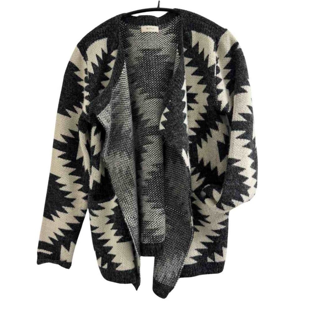 In Style Waterfall Aztec Print Open Cardigan, Sz L